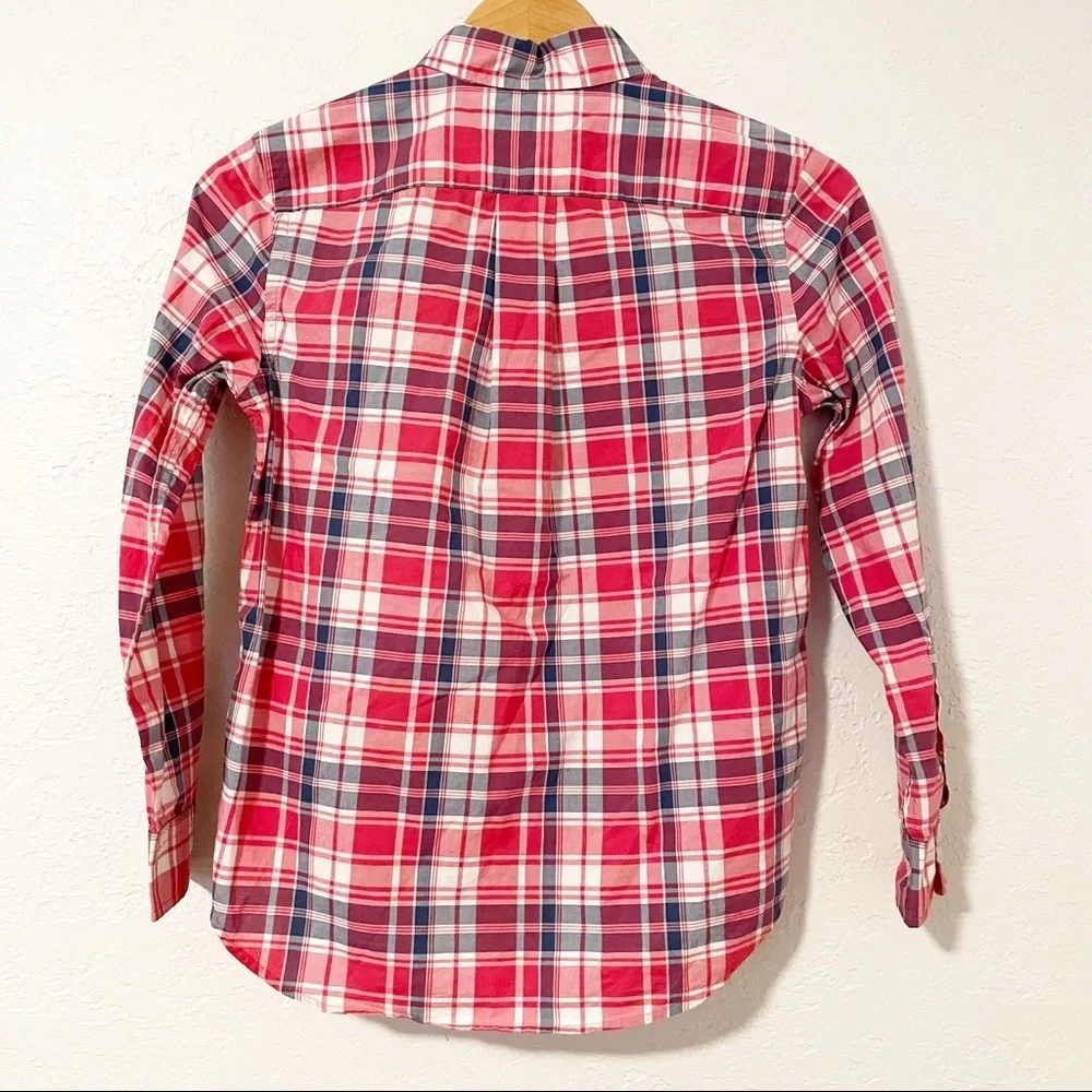 POLO RALPH LAUREN Boys Button-Up Tartan Shirt Red‎ Natural Stretch Size M 10-12